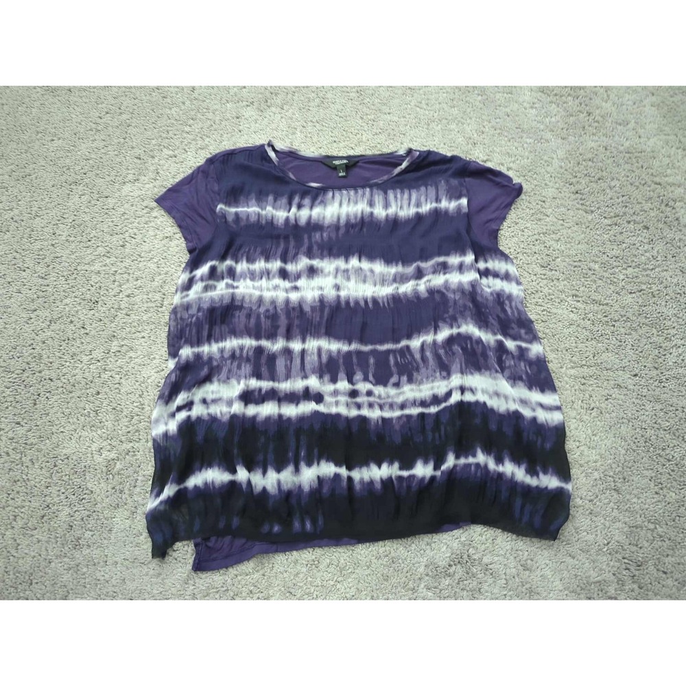 Simply Vera Tunic Top Womens L Purple Tie Dye Short Sleeve Relax Sheer Vera Wang